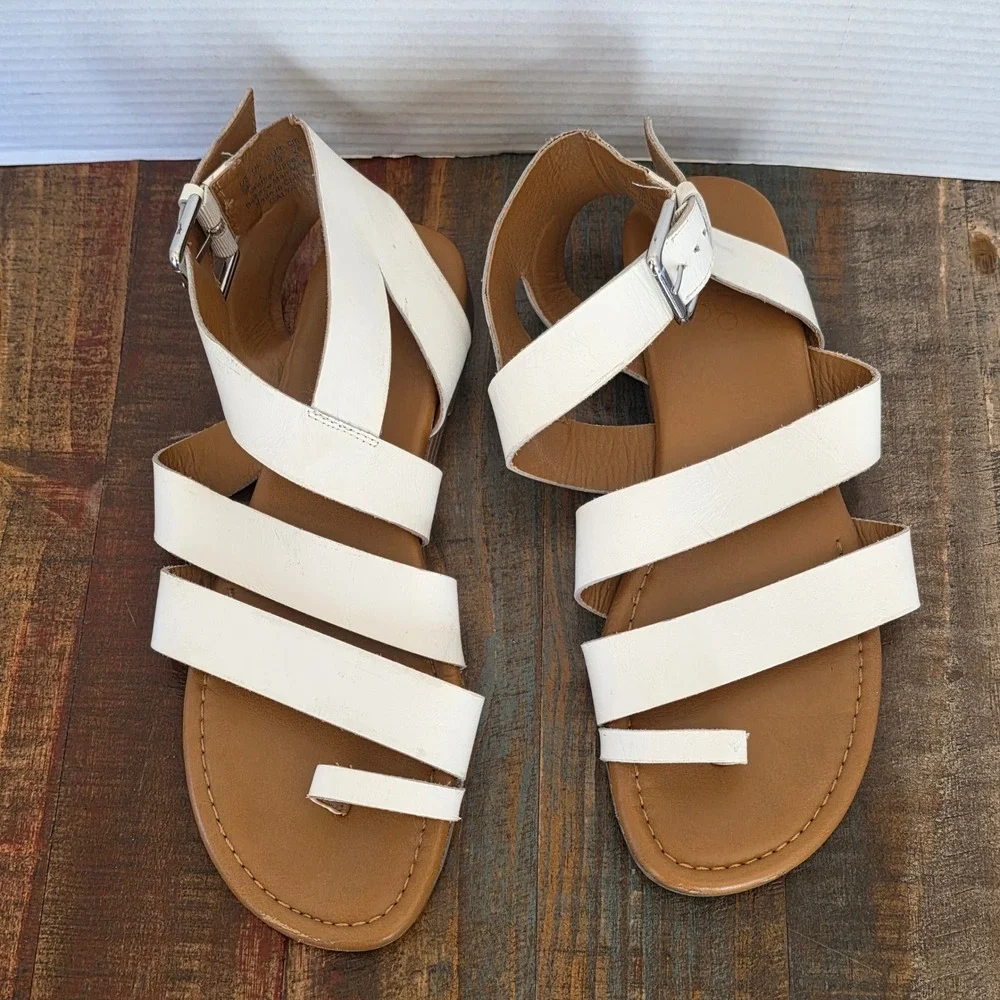 Franco Sarto Galya White Leather Gladiator‎ Sandals Womens Size 9M Strappy Flat